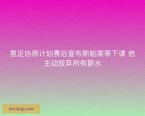 意足协原计划赛后宣布斯帕莱蒂下课 他主动放弃所有薪水